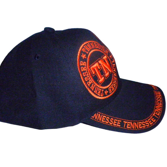 Tennessee TN Ball Cap, Solid Black, Orange Embroidery, Strapback Trucker Hat - Picture 2 of 4
